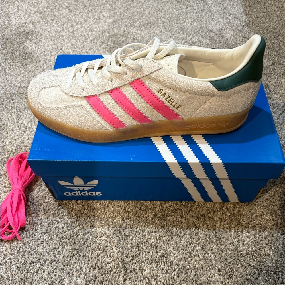 Adidas Gazelle Indoor Women's Shoes - White, Pink, and Green